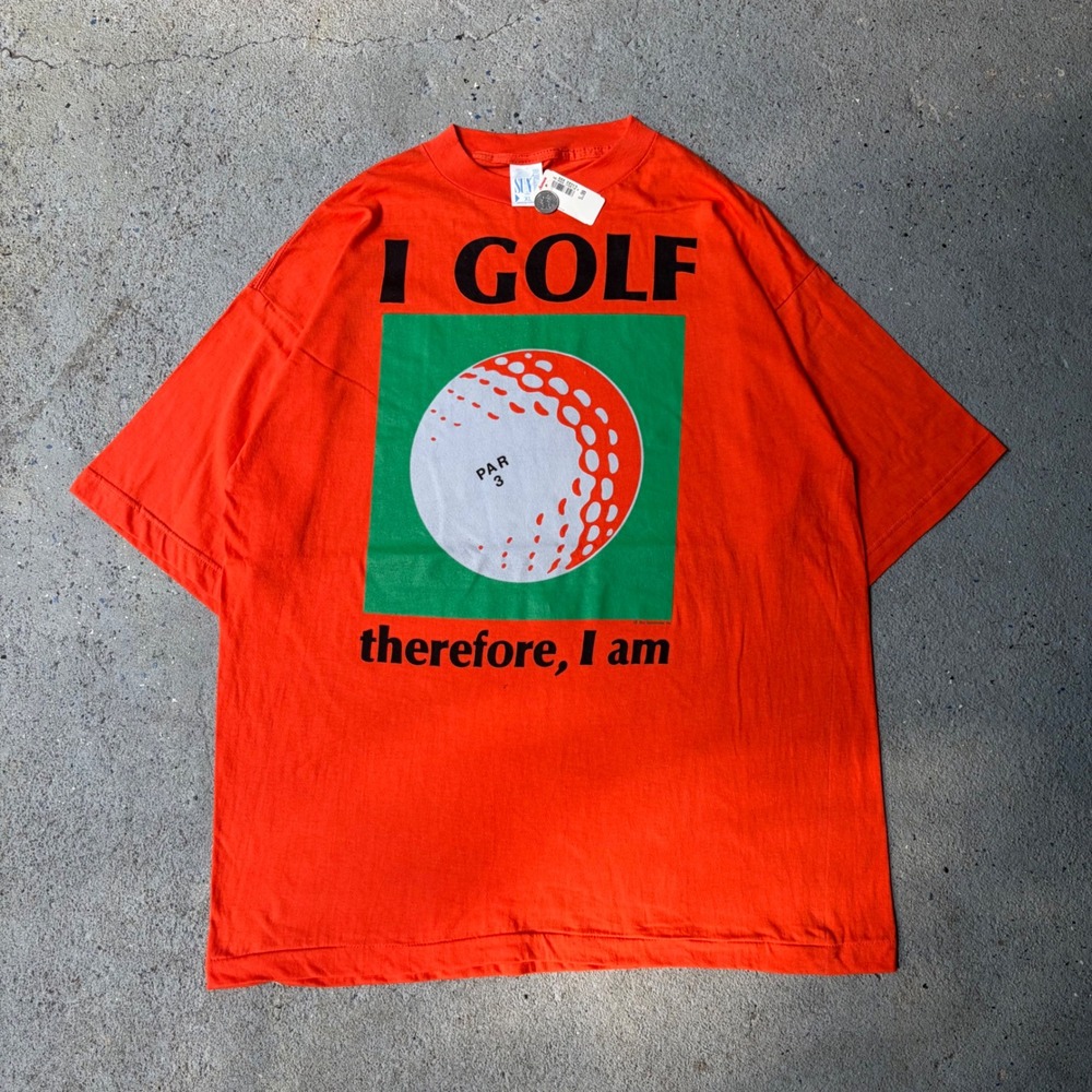 Vintage Sun Sportswear I GOLF Therefore I Am Orange Graphic Tee Shirt XL NWT